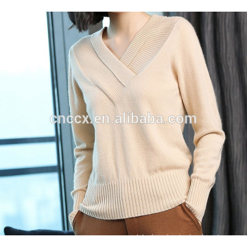 P18B10TR lady's 100% cashmere V-neck sweater